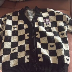 Kids Checkered Cardigan - Black & White